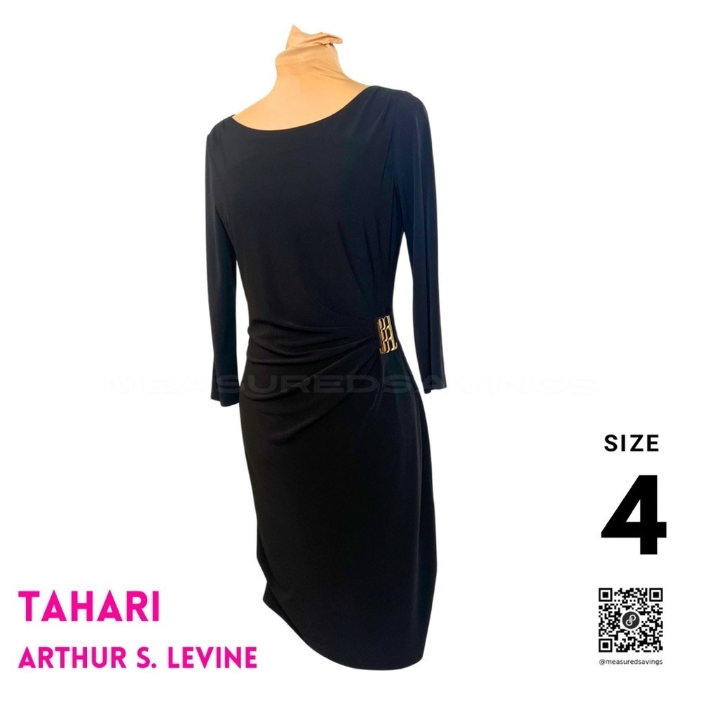 Sz 4 - EUC - Tahari ASL - Black Midi Dress with Gold Buckle